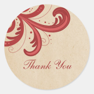 Red Stylish Swirls Thank You Stickers
