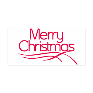 Red stylized Merry Christmas and waved lines Self-inking Stamp