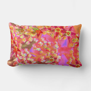 Red Succulent Sedum Flowers on Burnt Orange Lumbar Pillow