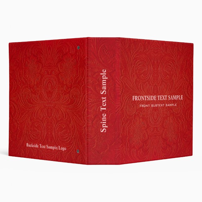 Red Suede Leather Look Embossed Flowers Binder (Background)