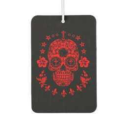 Red Sugar Skull and Cross with Fleur De Lis Car Air Freshener