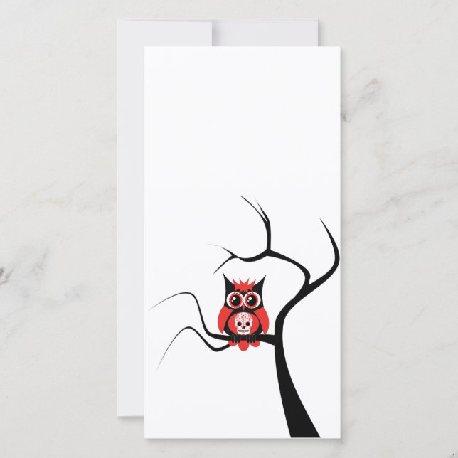 Red Sugar Skull Owl in Tree Photo Card (Front)