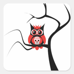 Red Sugar Skull Owl in Tree Sticker