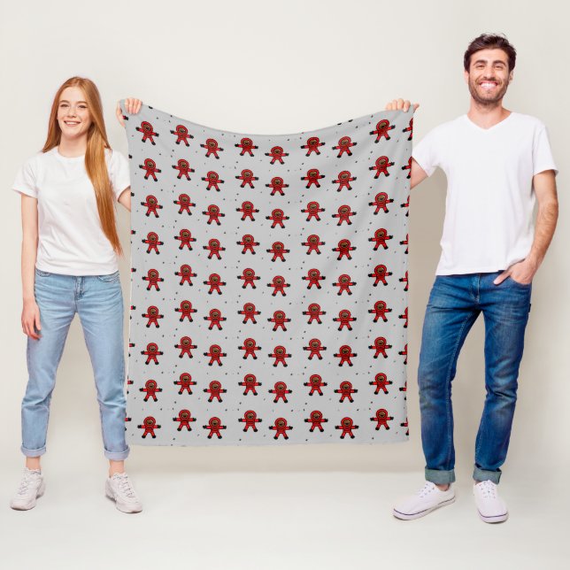 Red suit astronauts on grey  fleece blanket (In Situ)