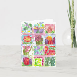 Red Summer Flower Collage Note Card