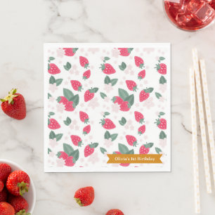 Red Summer Strawberry Birthday Party Napkin