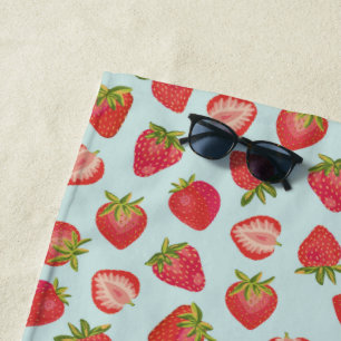 Red Summer Strawberry Fruit Pale Mint Beach Towel