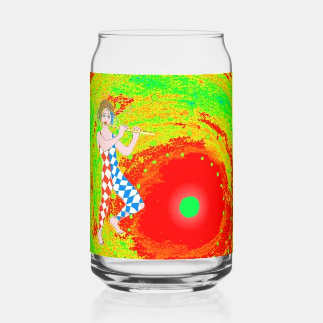 Red sun and a jester art  can glass (Back)