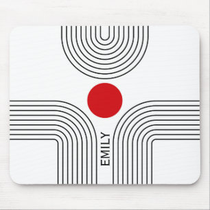 Red sun and Mid Century black and white arches Mouse Pad