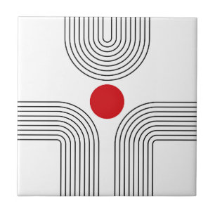 Red sun and Mid Century black and white arches Tile