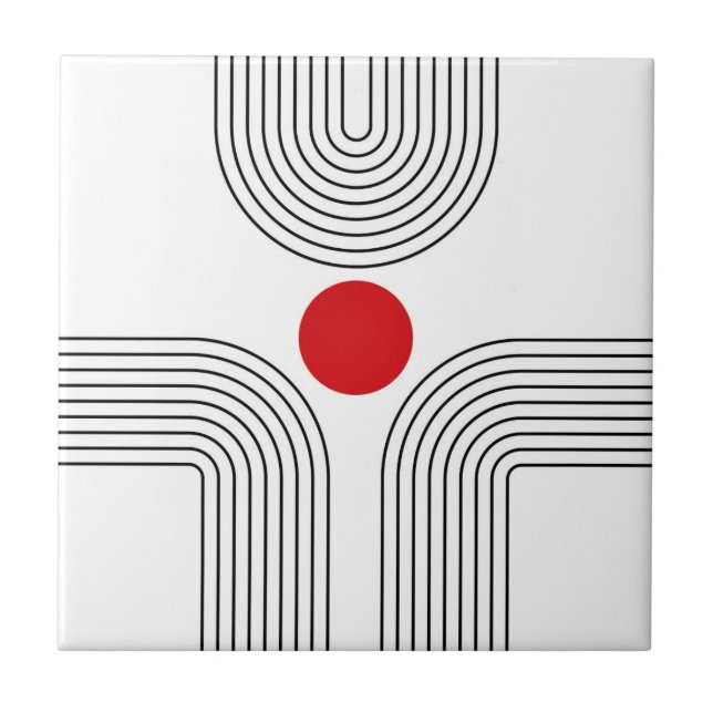 Red sun and Mid Century black and white arches Tile (Front)