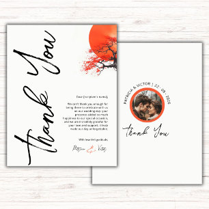 Red Sun and Old Sakura Thank You Card