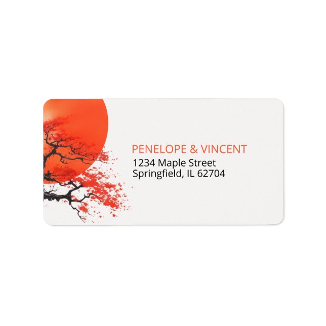 Red Sun and Old Sakura Wedding Label (Front)