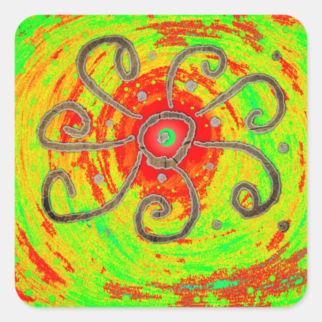 Red sun art  square sticker (Front)