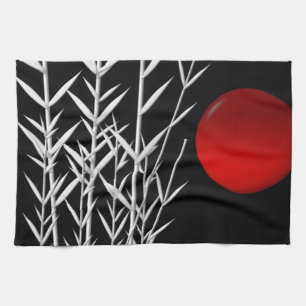 Red sun black white zen kitchen towel