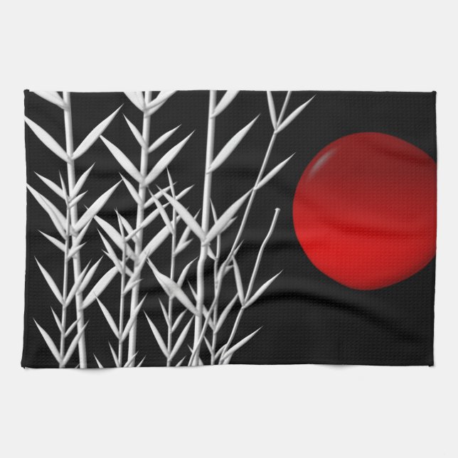 Red sun black white zen kitchen towel (Horizontal)