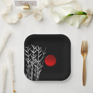 Red sun black white zen paper plate