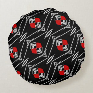 Red sun black white zen round pillow
