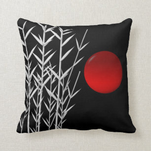 Red sun black white zen throw pillow