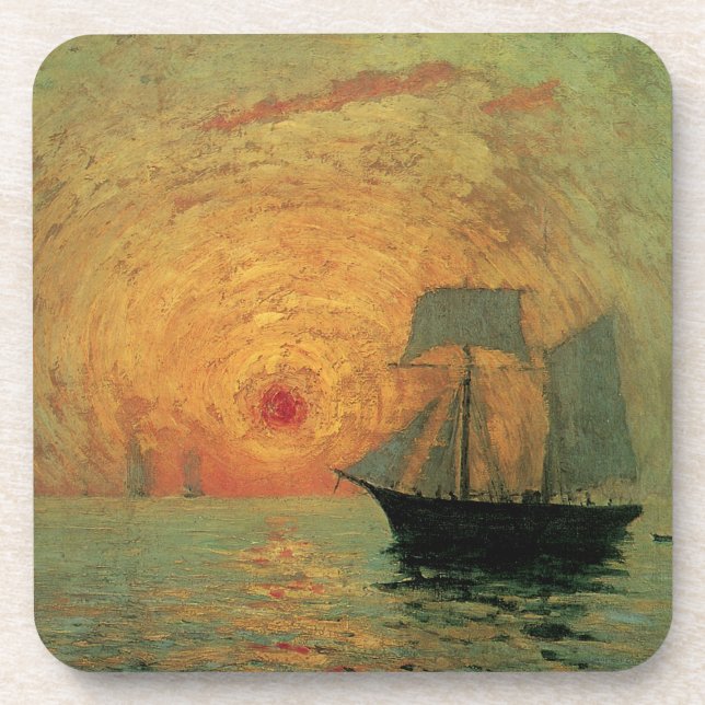 Red Sun by Maxime Maufra, Vintage Impressionism Coaster (Front)
