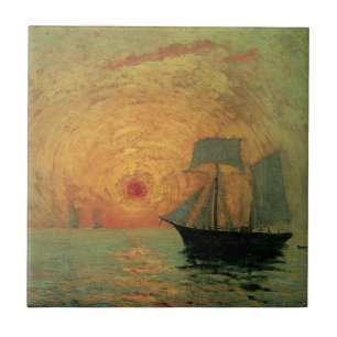 Red Sun by Maxime Maufra, Vintage Impressionism Tile