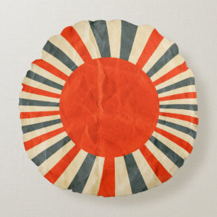 Red sun flag on paper texture, retro vintage styl round pillow