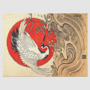 RED SUN ,JAPANESE FLYING CRANE AND SEA WAVES  TISSUE PAPER