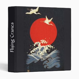 RED SUN ,JAPANESE FLYING CRANES,SEA WAVES IN BLACK BINDER