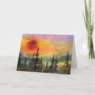 "Red Sun Setting" Pinescape Greeting Card