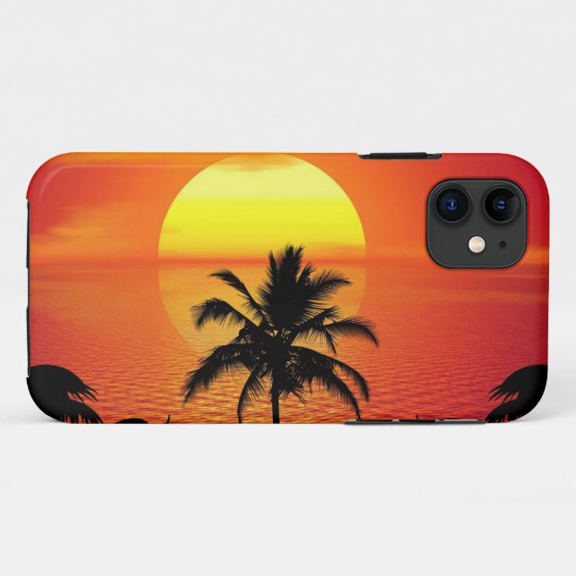 Red Sun Tropical Palm Beach Case-Mate iPhone Case (Back (Horizontal))