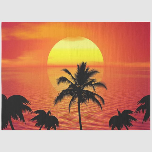 Red Sun Tropical Palm Beach Tissue Paper (Front)