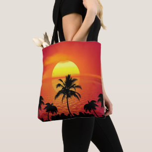 Red Sun Tropical Palm Beach Tote Bag