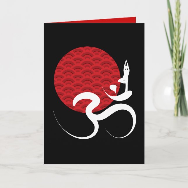 Red Sun Yoga Spiritual Indian Meditation Om Aum Card (Front)