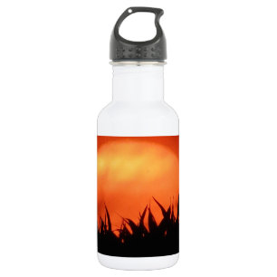 Red sundown behind black grass 532 ml water bottle