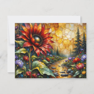 Red Sunflower in valley by stream