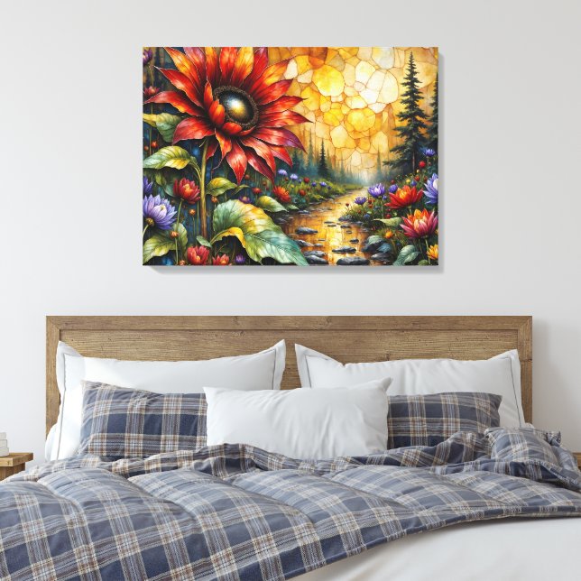 Red Sunflower in valley by stream Canvas Print (Insitu(Bedroom))