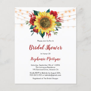 Red Sunflower Lights Budget Bridal Shower Invite