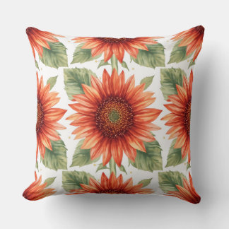 Red Sunflower Pattern Throw Pillow