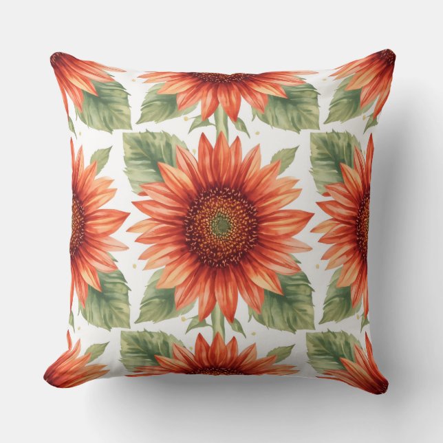 Red Sunflower Pattern Throw Pillow (Front)