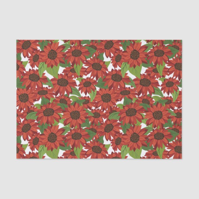 Red Sunflower Pattern Tissue Paper (Front)