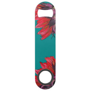 Red Sunflower Sideview Turquoise Bottle Opener Speed Bottle Opener
