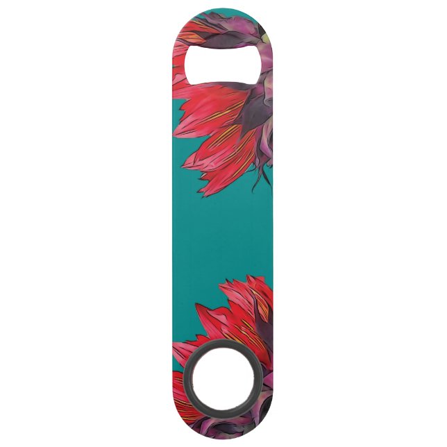 Red Sunflower Sideview Turquoise Bottle Opener Speed Bottle Opener (Front)