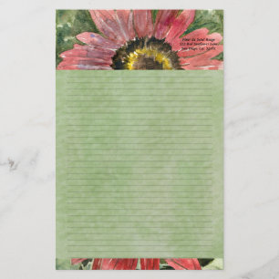 Red Sunflower Watercolor Personalized Stationary Stationery