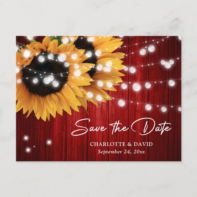 Red Sunflower Wedding Save The Date Postcard (Front)