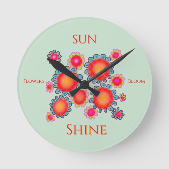 Red SunFlowers Graphic ‘SunShine Flowers Bloom’ Round Clock (Front)