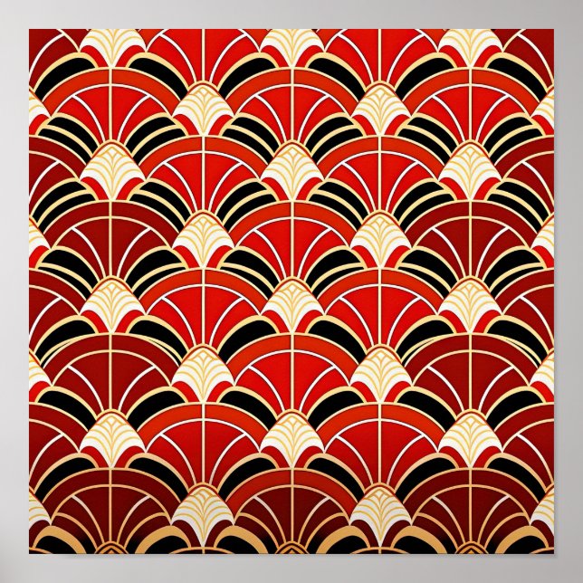 Red Sunrise sea wave seamless pattern. Poster (Front)