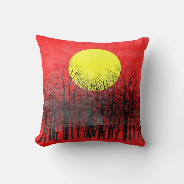 Red Sunset | Abstract Painting Throw Pillow (Front)