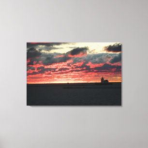 Red Sunset (Lighthouse) Canvas Print