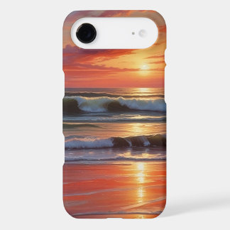 Red Sunset Ocean Seascape Painting Artwork