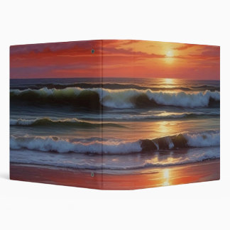 Red Sunset Ocean Seascape Painting Artwork Binder